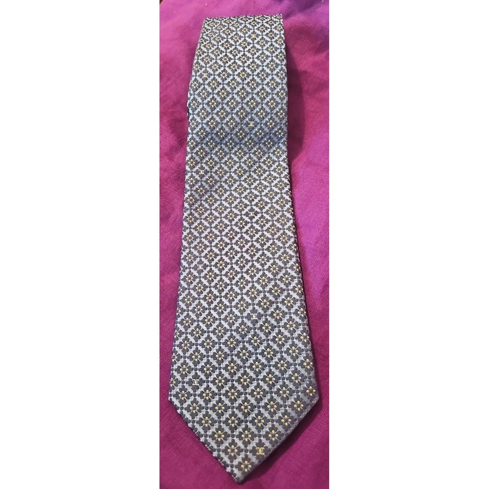 CHANEL Mens Blue Designer Neck Tie Pattern Logo Hand Made Italy 100% Silk